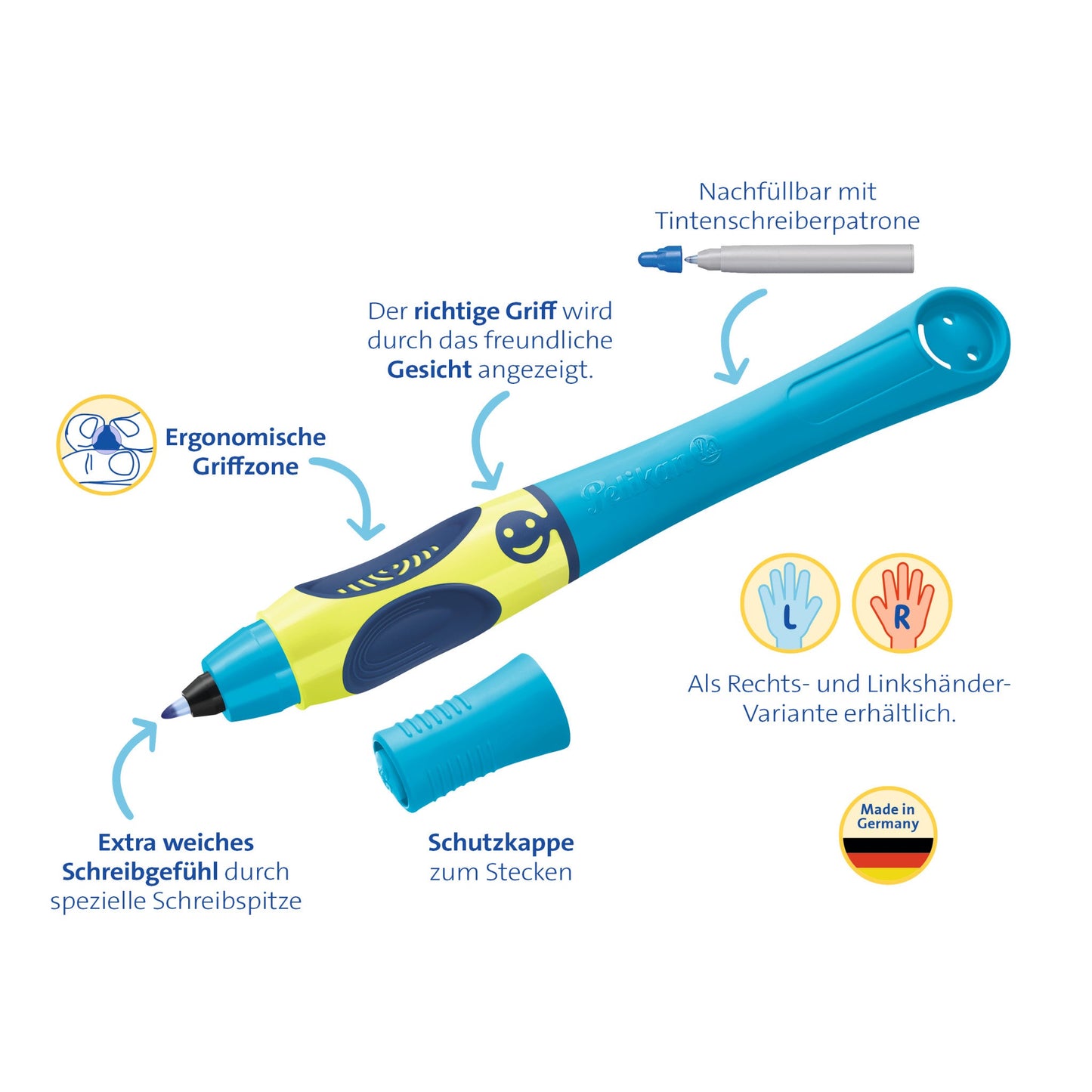 Tintenroller griffix® T2NB Neon Fresh Blue mit Laser-Gravur